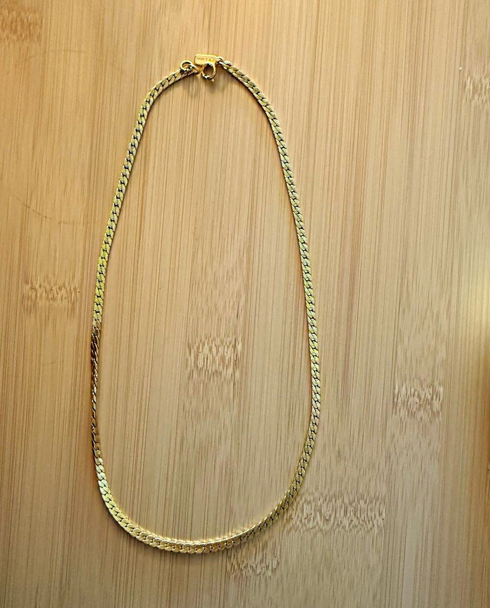Monet Gold Herringbone Chain Necklace Gold Plated Spring Ring Signed 80s